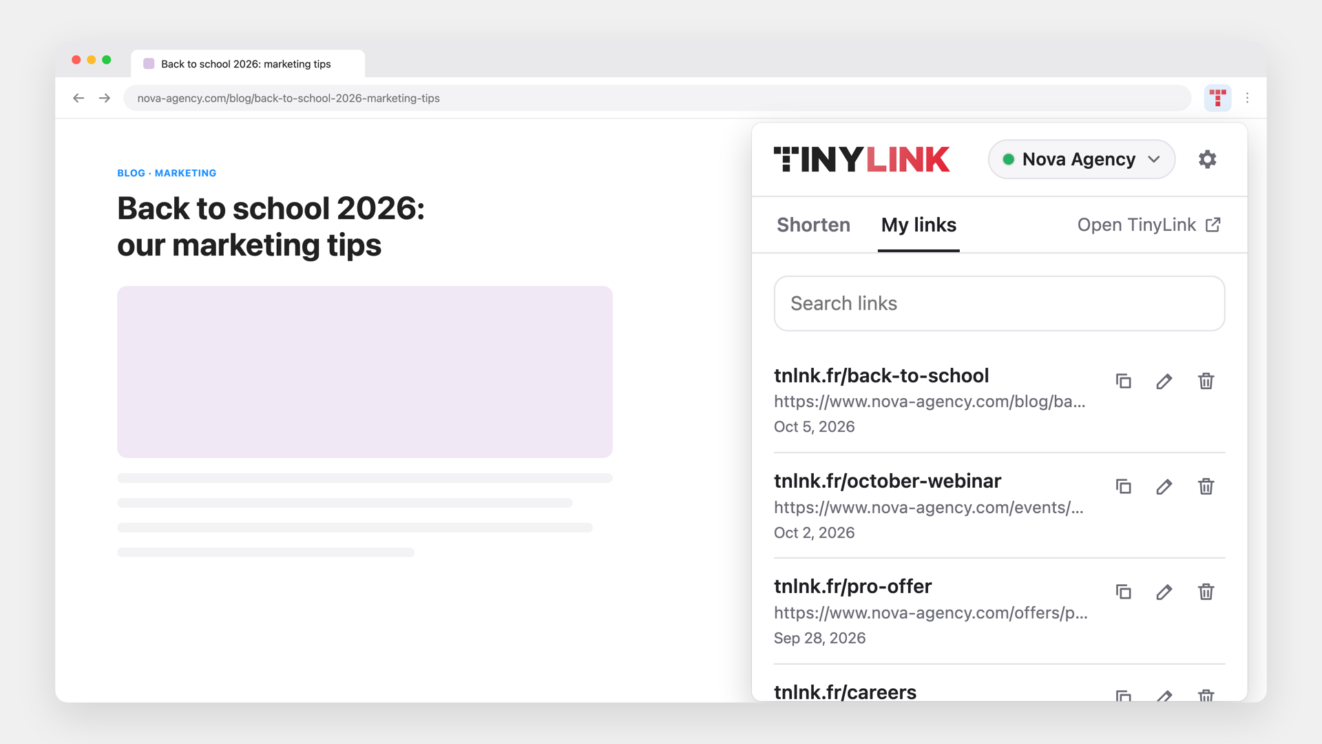 Find, edit and delete your links