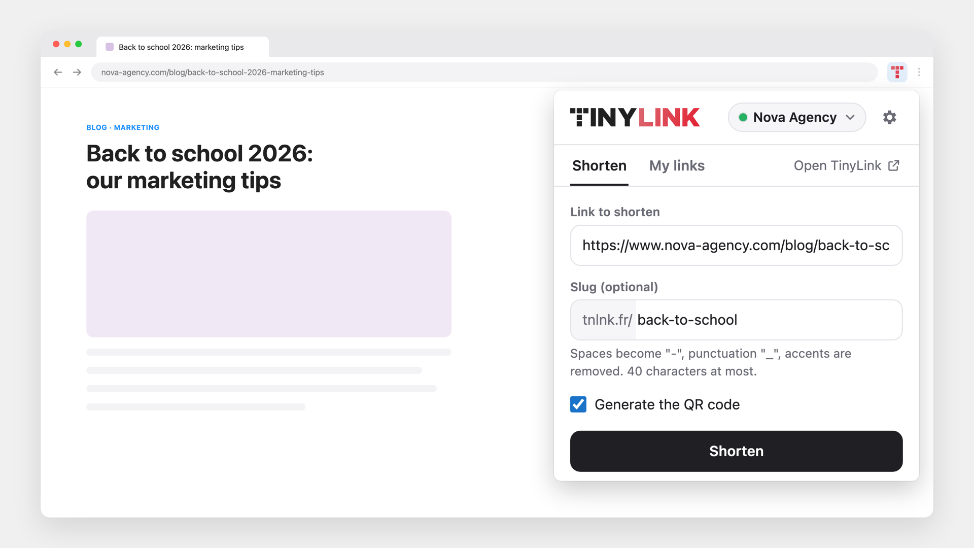 Shorten a link from your browser